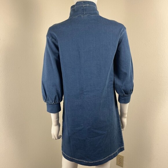 Madewell Women Size XXS Denim Sweatshirt Tunic Shift Mini Dress Funnel Neck Mod - Picture 9 of 13